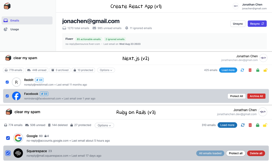 Clear My Spam UI comparison